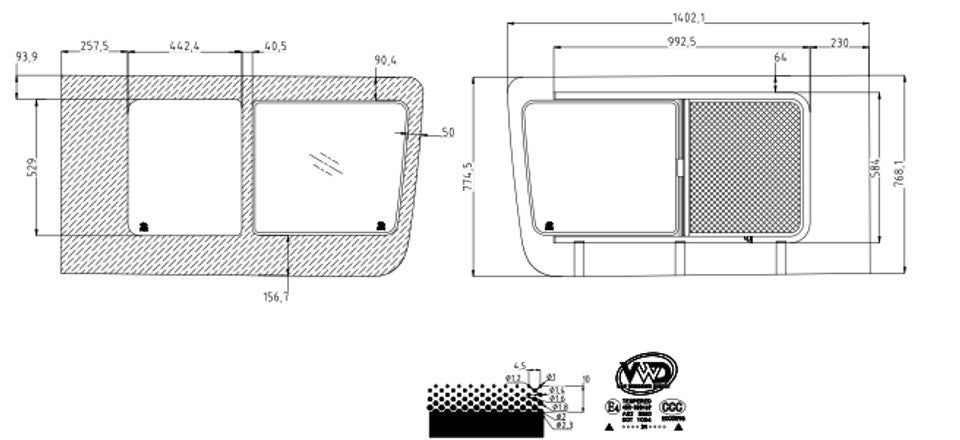 VWD 2007+ Mercedes Sprinter Passenger Side Sliding Door Slider Window (Rear Opening) (SR101-SER)